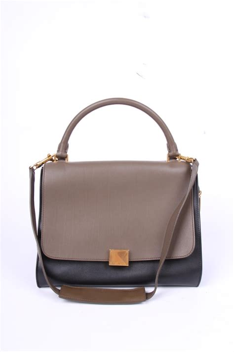 celine tricolor trapeze shoulder bag taupe black blue|Celine Trapeze .